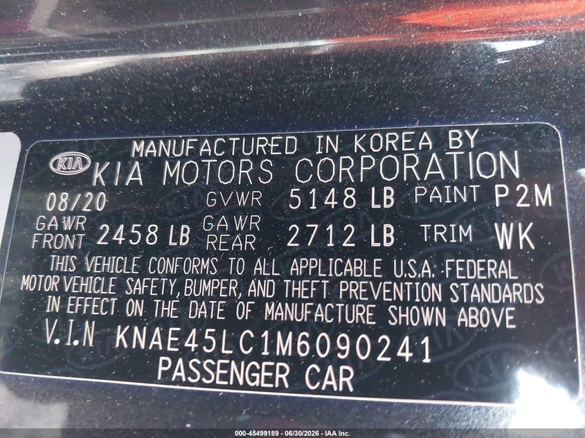 2021 Kia Stinger Gt1 VIN: KNAE45LC1M6090241 Lot: 45499189