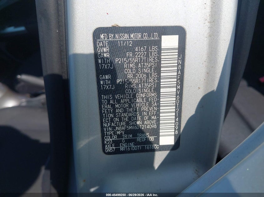 2013 Nissan Juke S VIN: JN8AF5MV6DT214098 Lot: 45499250