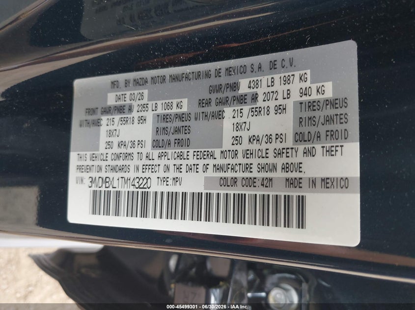 MAZDA CX-30 2026 VIN 3MVDMBXL1TM143220