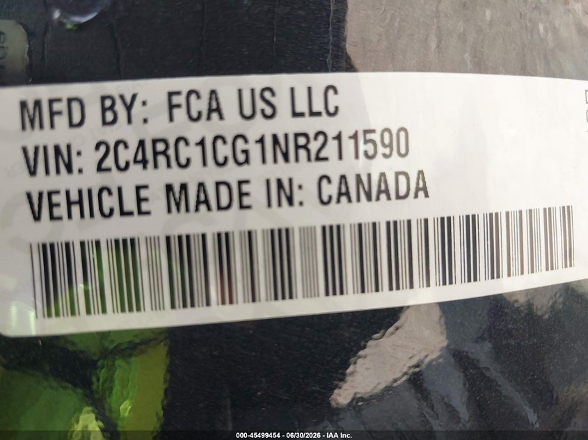 2022 Chrysler Voyager Lx VIN: 2C4RC1CG1NR211590 Lot: 45499454