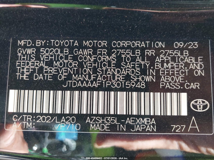 2023 Toyota Crown Limited VIN: JTDAAAAF1P3015948 Lot: 45499482