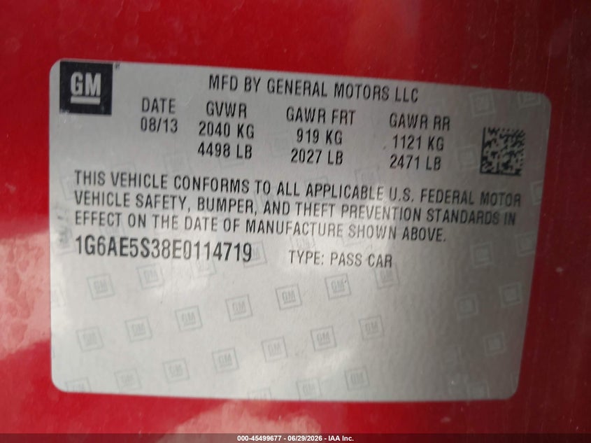 2014 Cadillac Ats Premium VIN: 1G6AE5S38E0114719 Lot: 45499677