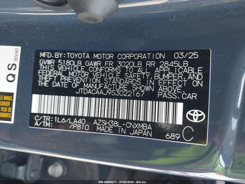 2025 Toyota Crown Signia Xle VIN: JTDACAAJ9S3022167 Lot: 45500271