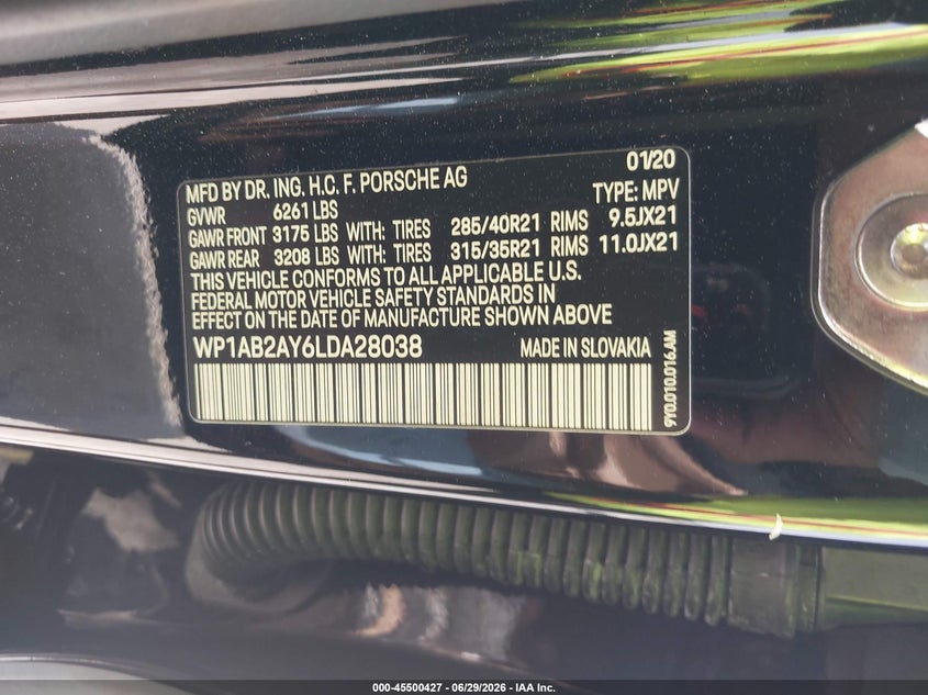 2020 Porsche Cayenne S VIN: WP1AB2AY6LDA28038 Lot: 45500427