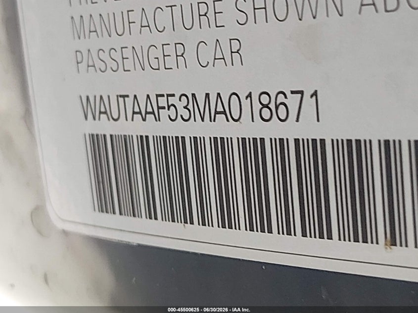 2021 Audi A5 Premium Plus 45 Tfsi Quattro S Tronic VIN: WAUTAAF53MA018671 Lot: 45500625