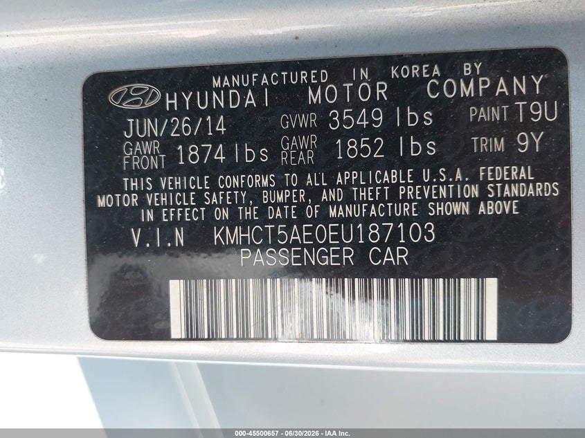 2014 HYUNDAI ACCENT HATCHBACK 1.6L I-4 DI, DOHC, VVT, 138HP