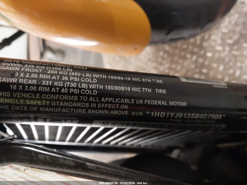 2025 Harley-Davidson Fxbb VIN: 1HD1YJ913SB027908 Lot: 45500756