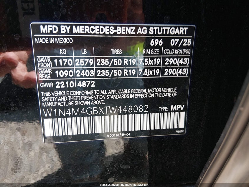 2026 Mercedes-Benz Glb 250 VIN: W1N4M4GBXTW448082 Lot: 45500760