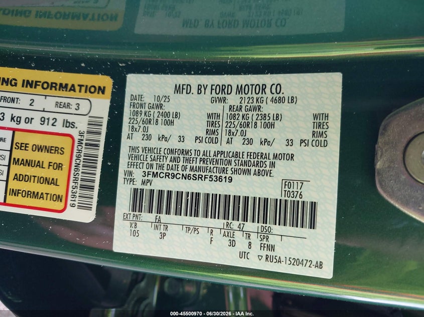 FORD BRONCO SPORT 2025 VIN 3FMCR9CN6SRF53619