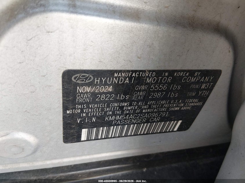 2025 Hyundai Ioniq 6 Limited VIN: KMHM54AC2SA096791 Lot: 45500995