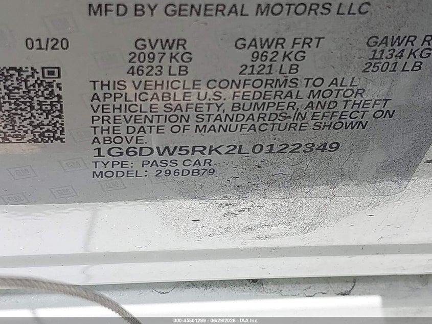 2020 Cadillac Ct5 Luxury VIN: 1G6DW5RK2L0122349 Lot: 45501299