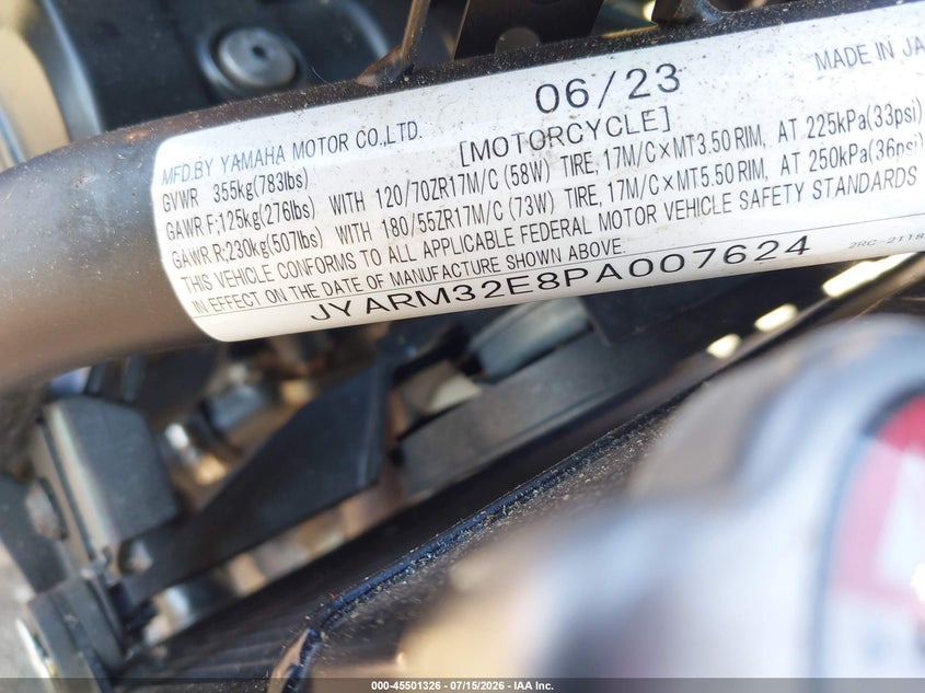 2023 Yamaha Mt07 VIN: JYARM32E8PA007624 Lot: 45501326