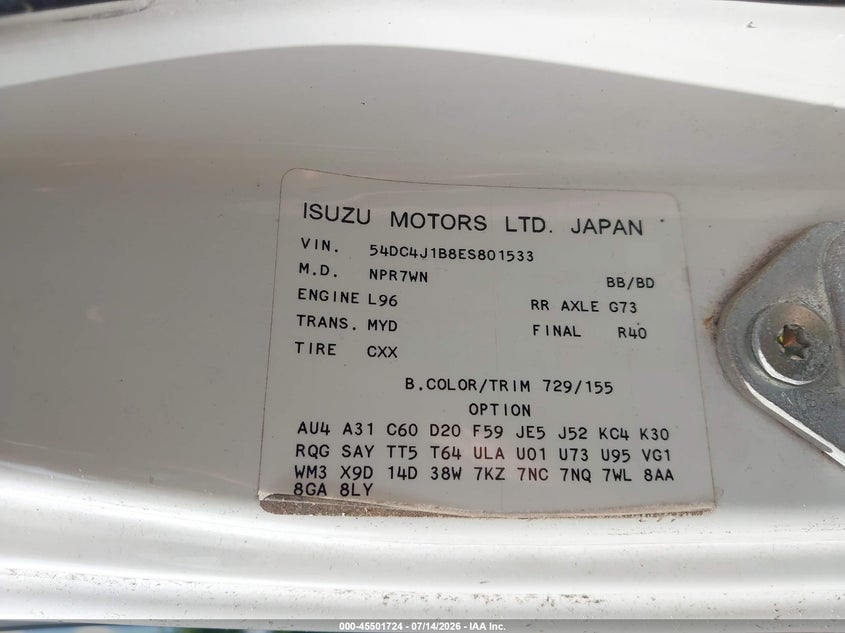 2014 Isuzu Npr Gas Crew VIN: 54DC4J1B8ES801533 Lot: 45501724