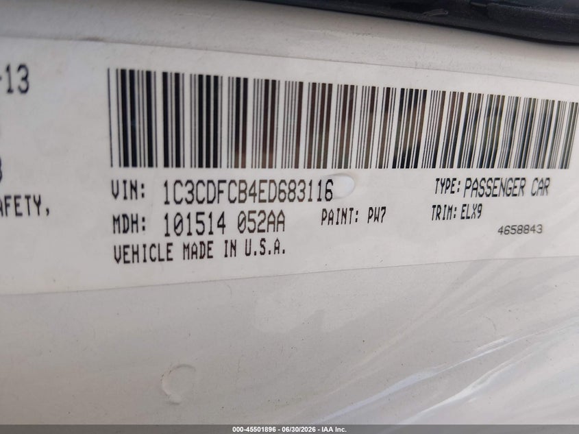2014 Dodge Dart Limited VIN: 1C3CDFCB4ED683116 Lot: 45501896