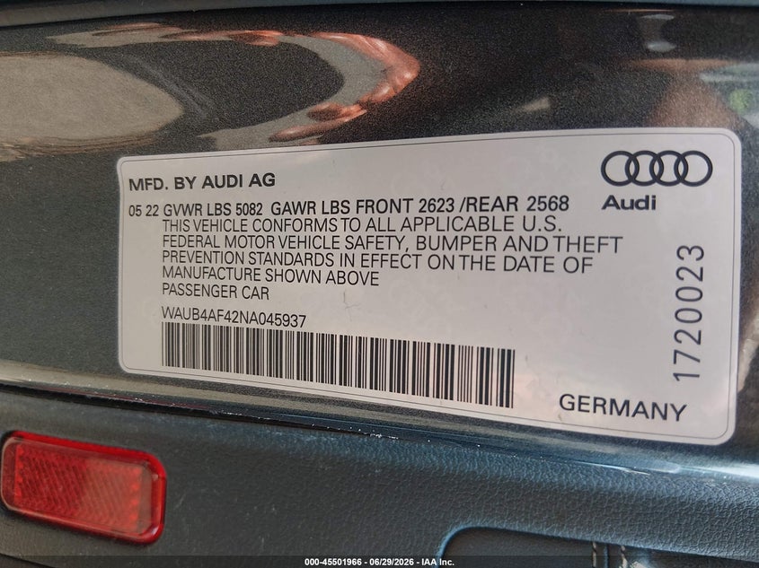 2022 Audi S4 Premium Plus Tfsi Quattro Tiptronic VIN: WAUB4AF42NA045937 Lot: 45501966
