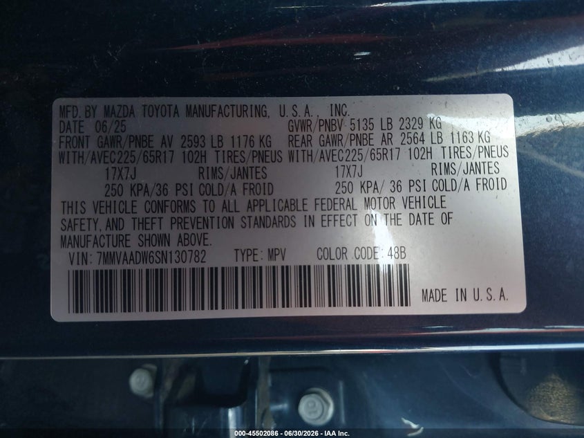 2025 Mazda Cx-50 Hybrid Premium Package VIN: 7MMVAADW6SN130782 Lot: 45502086