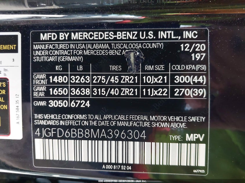 2021 Mercedes-Benz Amg Gle 53 Coupe 4Matic VIN: 4JGFD6BB8MA396304 Lot: 45502118