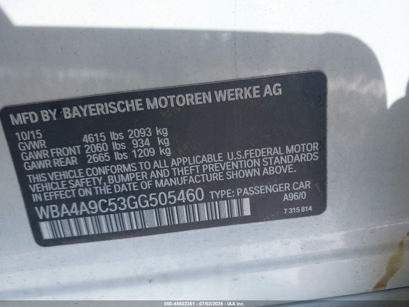 2016 BMW 428I Gran Coupe VIN: WBA4A9C53GG505460 Lot: 45502361