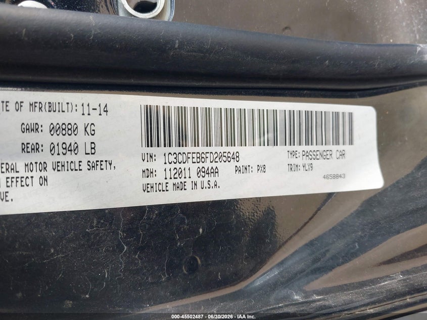 2015 Dodge Dart Gt VIN: 1C3CDFEB6FD205648 Lot: 45502487