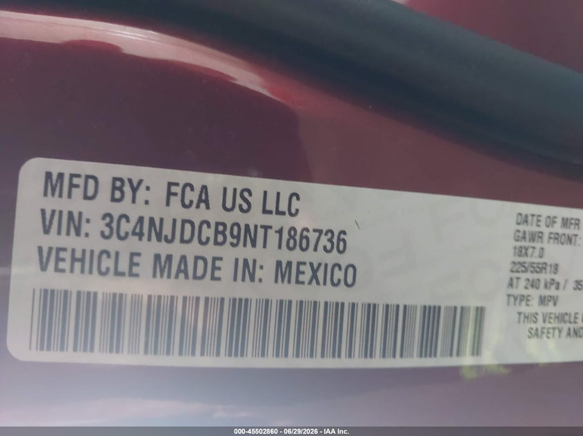 JEEP COMPASS 2022 VIN 3C4NJDCB9NT186736