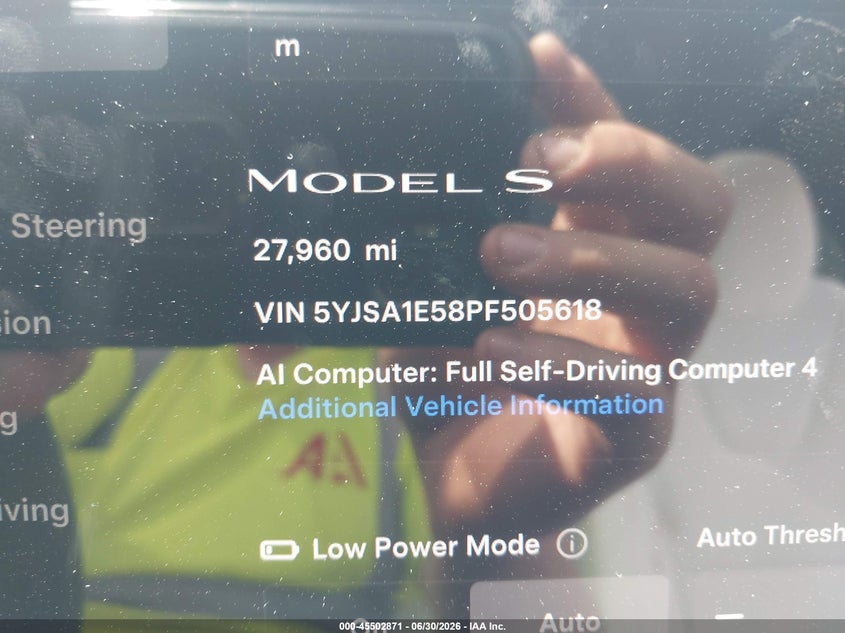2023 Tesla Model S Dual Motor All-Wheel Drive/Standard Range VIN: 5YJSA1E58PF505618 Lot: 45502871