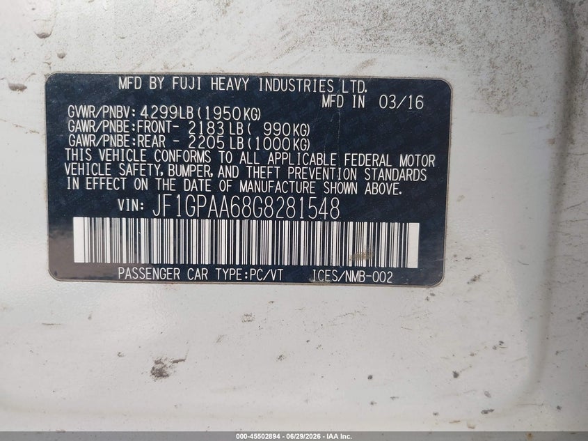 2016 SUBARU IMPREZA 2.0I · Фото 9