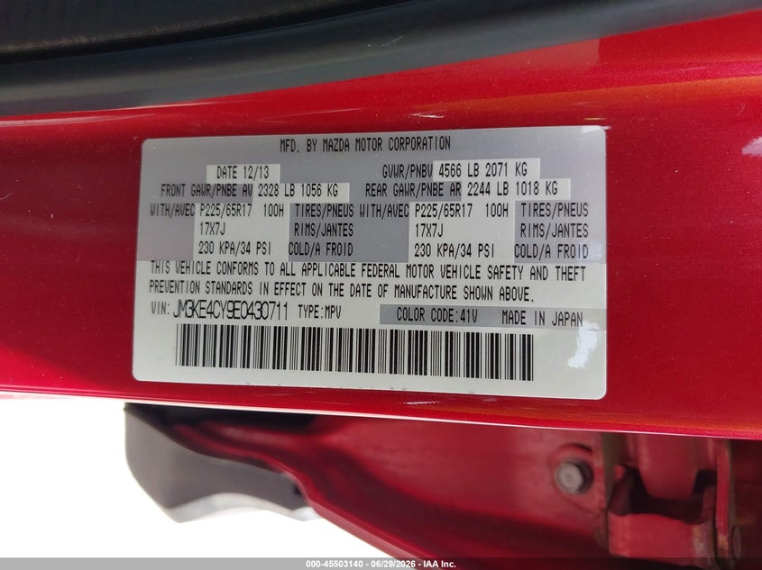 2014 Mazda Cx-5 Touring VIN: JM3KE4CY9E0430711 Lot: 45503140