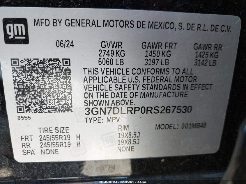 2024 CHEVROLET EQUINOX EV(VIN: 3GN7DLRP0RS267530