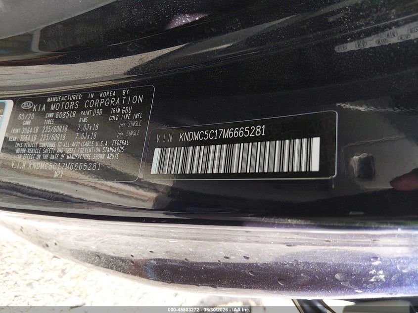 2021 Kia Sedona Sx VIN: KNDMC5C17M6665281 Lot: 45503272