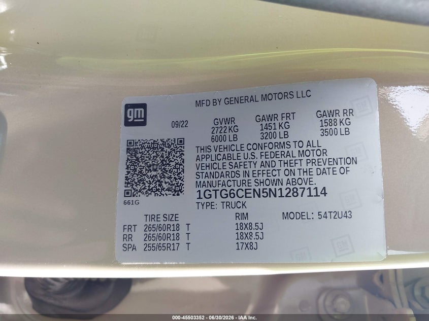 2022 GMC Canyon 4Wd Long Box Elevation VIN: 1GTG6CEN5N1287114 Lot: 45503352