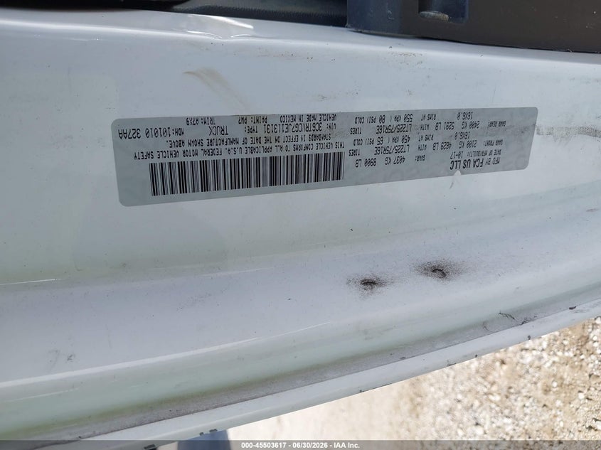 RAM PROMASTER 2500 2018 VIN 3C6TRVCG7JE113131