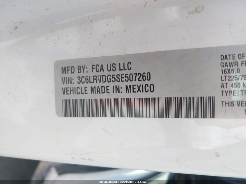 RAM PROMASTER 2500 2025 VIN 3C6LRVDG5SE507260