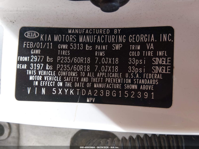 2011 KIA SORENTO auction photo 7
