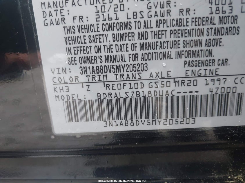 2021 NISSAN SENTRA auction photo 8