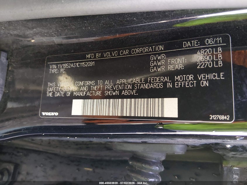 2012 Volvo S80 3.2L Premier Plus VIN: YV1952AS1C1152091 Lot: 45503939
