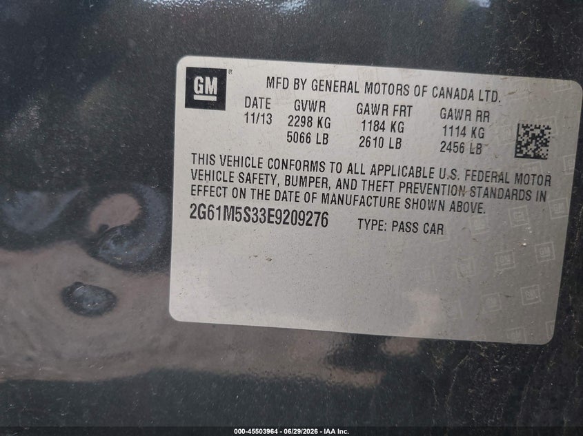 2014 Cadillac Xts Luxury VIN: 2G61M5S33E9209276 Lot: 45503964