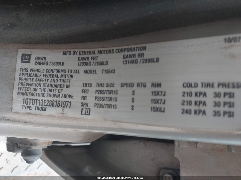 2008 GMC Canyon Sle1 VIN: 1GTDT13E288161971 Lot: 45504329