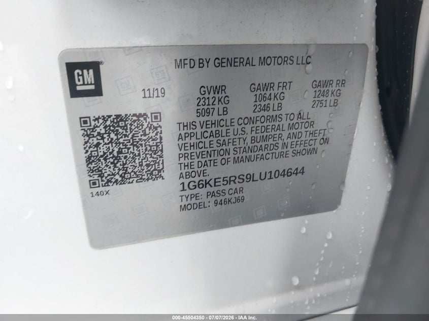 2020 Cadillac Ct6 Awd Premium Luxury VIN: 1G6KE5RS9LU104644 Lot: 45504350