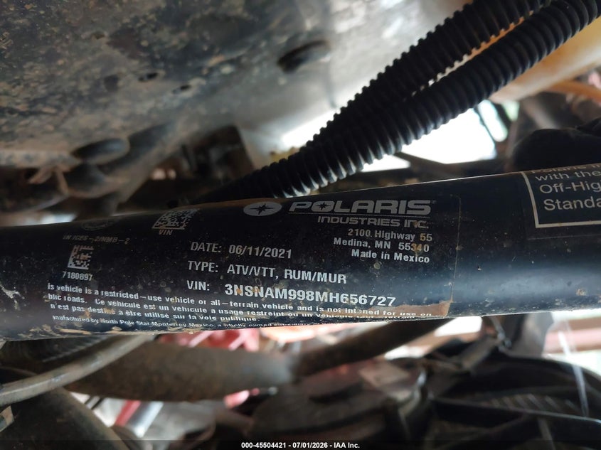 2021 Polaris Rzr Xp 1000 High Lifter Edition VIN: 3NSNAM998MH656727 Lot: 45504421