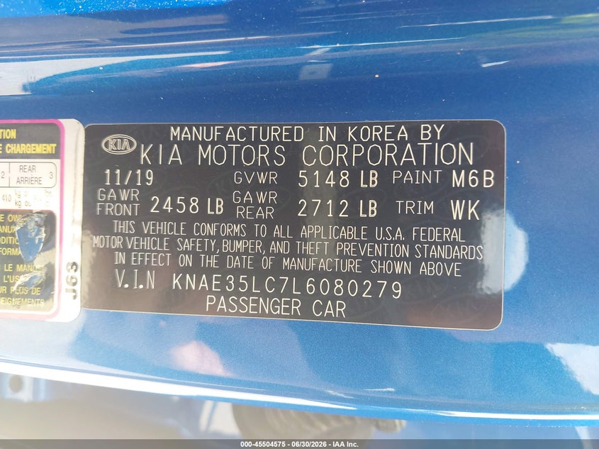 2020 Kia Stinger Gt VIN: KNAE35LC7L6080279 Lot: 45504575
