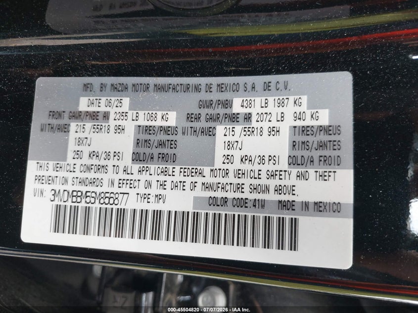 2025 Mazda Cx-30 2.5 S Select Sport VIN: 3MVDMBBM5SM856877 Lot: 45504820