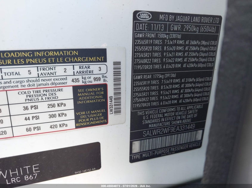 2014 Land Rover Range Rover Sport 3.0L V6 Supercharged Hse VIN: SALWR2WF9EA331449 Lot: 45504873