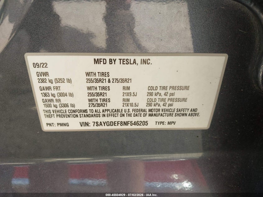 2022 TESLA MODEL Y SPORT UTILITY VEHICLE ELECTRIC