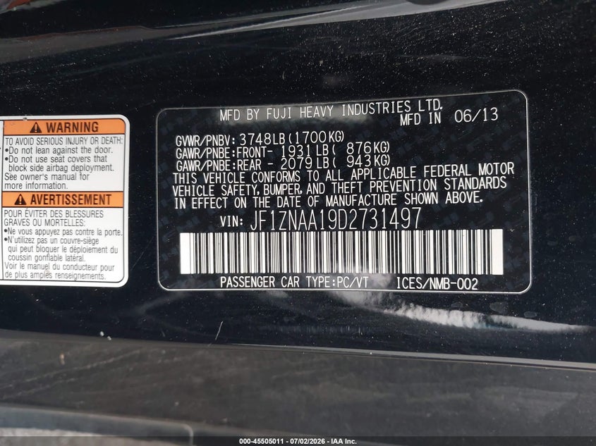 2013 Scion Fr-S VIN: JF1ZNAA19D2731497 Lot: 45505011