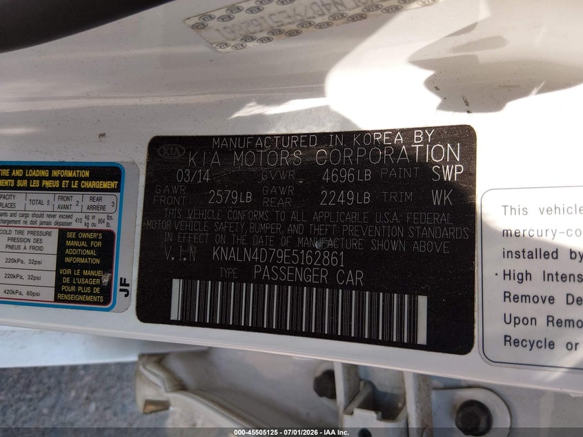 2014 Kia Cadenza Limited VIN: KNALN4D79E5162861 Lot: 45505125