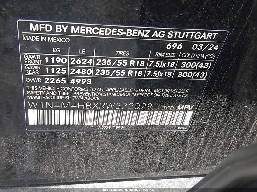 2024 Mercedes-Benz Glb 250 4Matic VIN: W1N4M4HBXRW372029 Lot: 45505224