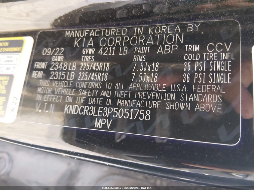 2023 Kia Niro Ex Touring VIN: KNDCR3LE3P5051758 Lot: 45505365