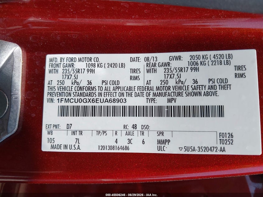 2014 FORD ESCAPE SPORT UTILITY VEHICLE 1.6L I-4 DI, DOHC, VVT, TURBO, 173HP