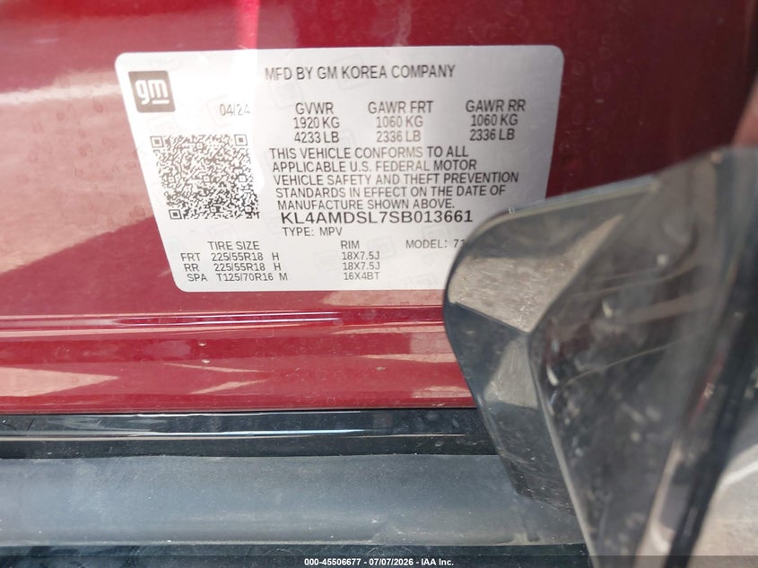 2025 Buick Encore Gx Sport Touring Fwd VIN: KL4AMDSL7SB013661 Lot: 45506677