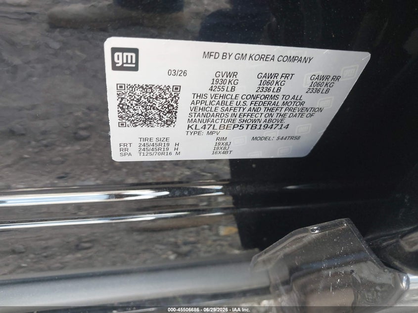 2026 Buick Envista Sport Touring Fwd VIN: KL47LBEP5TB194714 Lot: 45506686